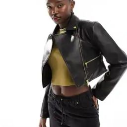 Women Super Cropped Jacket with Gold Detail-image-15