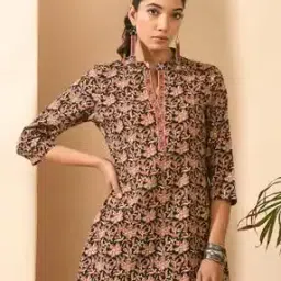 Women Floral Print Tunic with Mandarin Collar-image-13