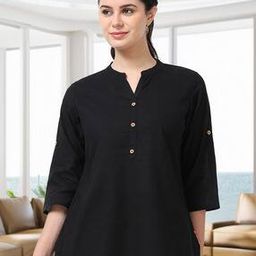 Women Mandarin-Collar No Darts Straight Kurti-image-76