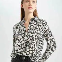 Typographic Print Shirt with Curved Hem-image-45