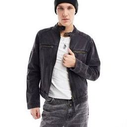 Men Denim Regular Fit Collarless Jacket with Panels-picture-31