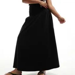 Women Shirred Waist Low-Rise Maxi Skirt-image-4