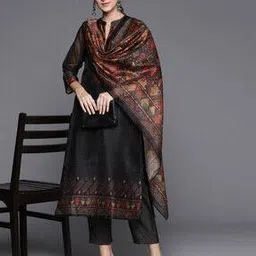 Women Geometric Print Straight Kurta Set with Dupatta-15