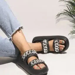 Women Embellished Strap Sling-Back Platform Sandals-39