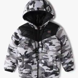 Boys Camouflage Print Regular Fit Hooded Puffer Jacket-image-84