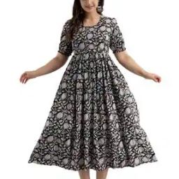 Women Floral Anarkali Kurta with Round Neck-image-93