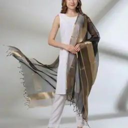 Women Dupatta with Contrast Woven Border & Tassels-16
