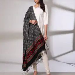 Women Paisley-Knit Winter Shawl with Tassels-image-4