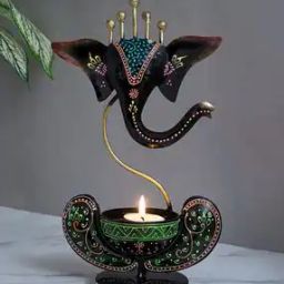 Handpainted Iron Ganesha Tea Light Candle Holder-15