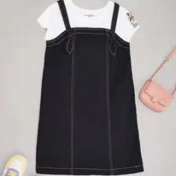 Girls Regular Fit Dungarees with Stitch Detail-image-4