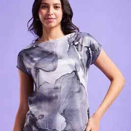 Printed Boat-Neck Top-image-5