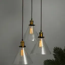3 - Lights Linear Glass Cone Hanging  Antique Gold Bulb-image-17