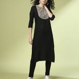 Women Patterned Straight Kurta with Embroidered Yoke-image-16