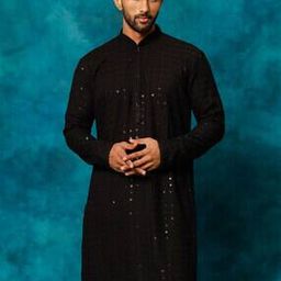 Men Embellished Long Kurta with Mandarin Collar-image-37
