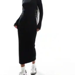 Knitted Crew-Neck Midaxi Dress with Tie-Cuff Detail-image-63