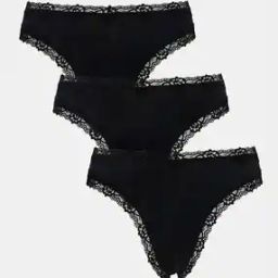 Pack of 3 Cotton & Lace Trim High-Rise Malibu Thong-image-33