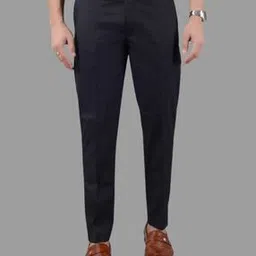 villain Men Slim Fit Flat-Front Trousers with Insert Pockets-picture-0