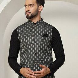 Men Regular Fit Nehru Jacket with Patch Pockets-image-91