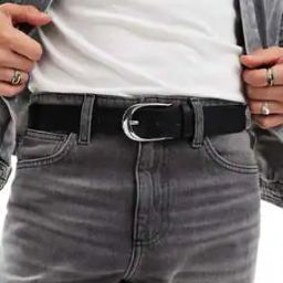 Faux Leather Belt with Silver Oval Buckle-1