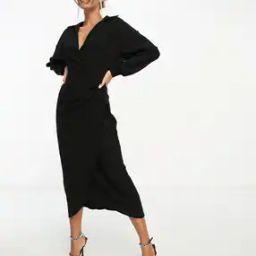 Patterned Collared Wrap Midi Dress-image-57