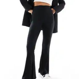 Petite Rib Flare Trouser with Lettuce Hem-picture-33