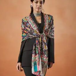 Women Paisley Print Stole with Contrast Border-31