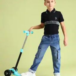 Boys Lightly Washed Regular Fit Jeans with Cargo Pockets-11