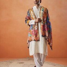 Men Floral Woven Stole with Fringed Detail-image-87