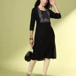 Women Embroidered Yoke Straight Kurta-image-42