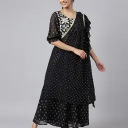 Embroidered Top with Palazzos with Dupatta-image-0