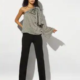 Women Striped Fitted Top with Bow Accent-image-69