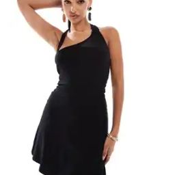 Asymmetric Wrap-Around Neckline Mini Sheath Dress-image-5