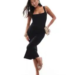 Softline Square-Neck Midi Bodycon Dress-image-3