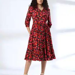 Women Floral Print Fit & Flare Dress-image-4