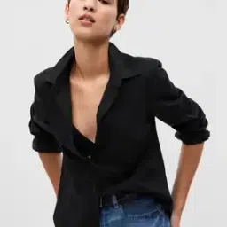 Women Loose Fit Cotton Shirt with Patch Pocket-image-25