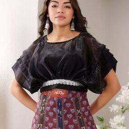 Women Organza Round Neck Embellished Blouse-image-25
