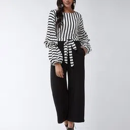 zima leto Striped Jumpsuit with Tie-Up-picture-38