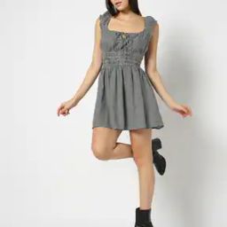 Women Checked Smocked Fit & Flare Mini Dress-image-85