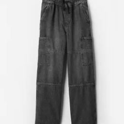 Boys Lightly Washed Baggy Fit Cargo Jeans-38