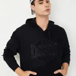 Men Embroidered Loose Fit Hoodie with Kangaroo Pocket-image-90