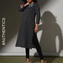 Women Hand Embroidered Straight Cut Cotton Kurta-27