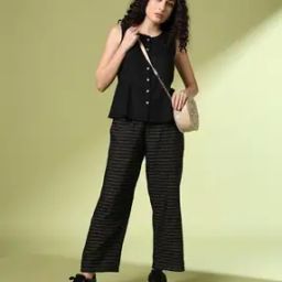 Women Woven Straight Fit Pants with Insert Pockets-picture-10
