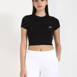 tommy hilfiger Women Regular Fit Crop Crew-Neck T-Shirt-picture-19