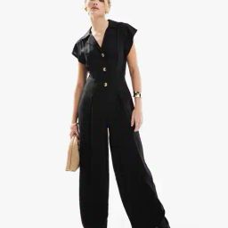 asos design Button-Front Jumpsuit with Spread Collar image 1