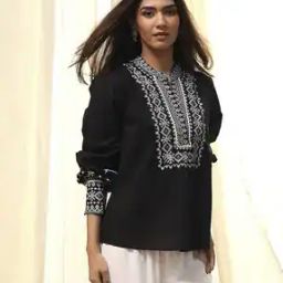 Women Embroidered Cotton A-Line Kurti-image-67