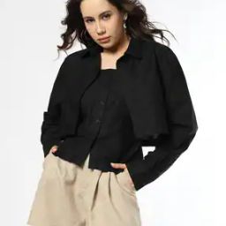 Women Relaxed Fit Crop Shirt with Peplum Top-image-12