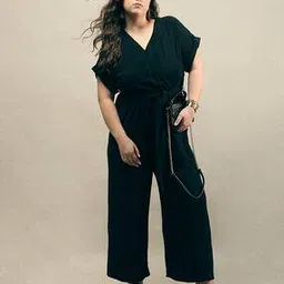 vero moda curve Women V-Neck Jumpsuit with Belt-picture-13