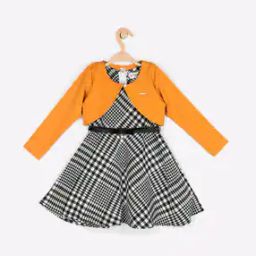 Checked Flared Dress with Overlay-image-47