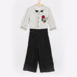 Striped Jumspuit with Placement Embroidery-image-74