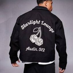 Men Chest & Back Embroidered Boxy Fit Harrington Jacket-picture-3